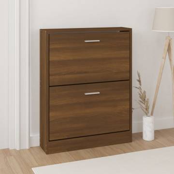 Stylish Brown Oak Shoe Cabinet - 59x17x81 cm