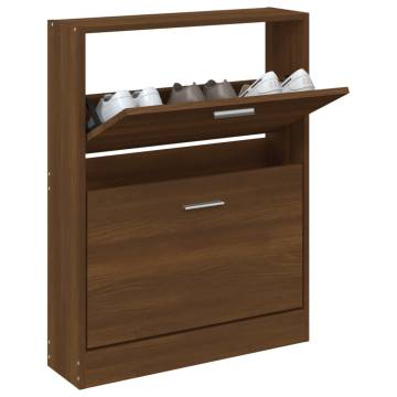 Stylish Brown Oak Shoe Cabinet - 59x17x81 cm