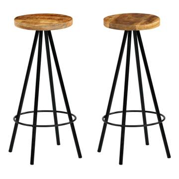 Bar Chairs 2 pcs Solid Mango Wood | Industrial Style Seating