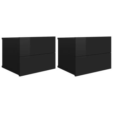 High Gloss Black Bedside Cabinets - Set of 2 | Hipomarket UK