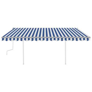 Manual Retractable Awning with LED - Blue & White 4.5x3.5m