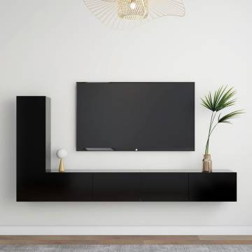 3 Piece Black Engineered Wood TV Cabinet Set | HipoMarket