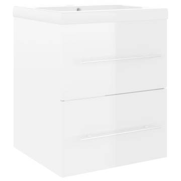 High Gloss White Sink Cabinet with Built-in Basin - Hipomarket