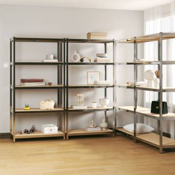 5-Layer Shelves - Sturdy Silver Steel & Engineered Wood Storage