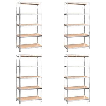 5-Layer Shelves - Sturdy Silver Steel & Engineered Wood Storage