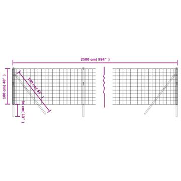 Wire Mesh Fence Anthracite 1x25m - Galvanised Steel