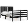 Black Bed Frame with Headboard - 120x200 cm Solid Wood