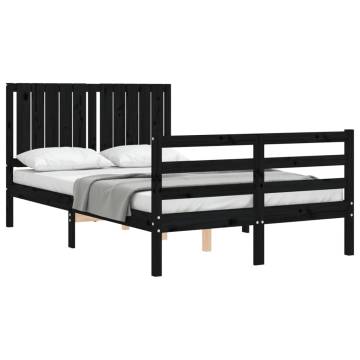 Black Bed Frame with Headboard - 120x200 cm Solid Wood