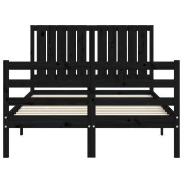 Black Bed Frame with Headboard - 120x200 cm Solid Wood