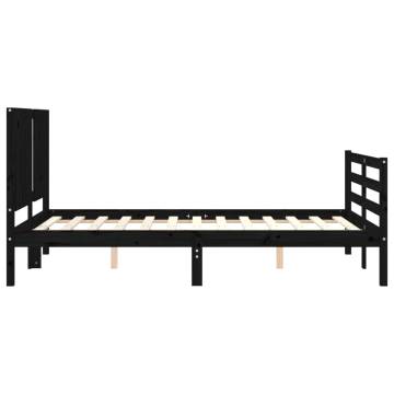 Black Bed Frame with Headboard - 120x200 cm Solid Wood