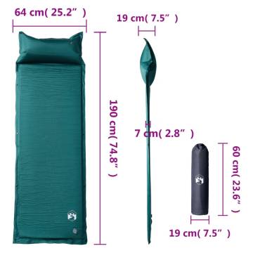 Self Inflating Camping Mattress with Pillow - 1-Person Green