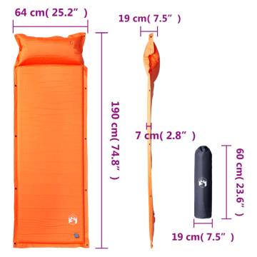 Self Inflating Camping Mattress with Pillow - 1-Person, Orange