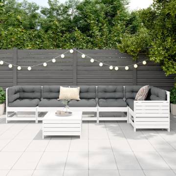 7 Piece Garden Sofa Set - White Solid Wood Pine | HipoMarket