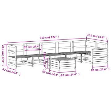 7 Piece Garden Sofa Set - White Solid Wood Pine | HipoMarket