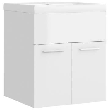 High Gloss White Sink Cabinet with Built-in Basin | Hipomarket