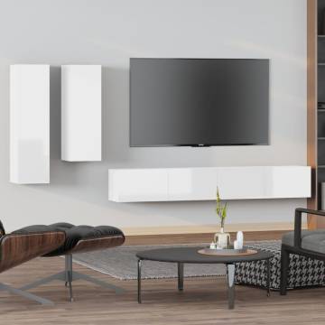 4 Piece High Gloss White TV Cabinet Set | Hipomarket