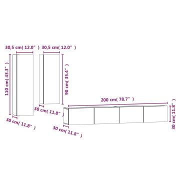 4 Piece High Gloss White TV Cabinet Set | Hipomarket