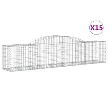 Arched Gabion Baskets - 15 pcs Galvanised Iron Garden Barrier