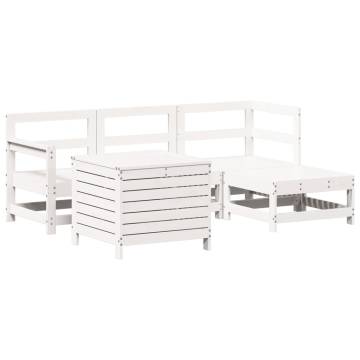 5 Piece Garden Sofa Set - White Solid Pinewood Furniture