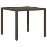 Garden Table with Glass Top - Brown 90x90x75 cm - Poly Rattan