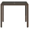 Garden Table with Glass Top - Brown 90x90x75 cm - Poly Rattan