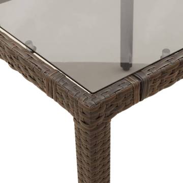 Garden Table with Glass Top - Brown 90x90x75 cm - Poly Rattan