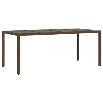 Garden Table with Glass Top - Brown Poly Rattan 190x90x75 cm