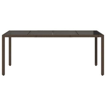 Garden Table with Glass Top - Brown Poly Rattan 190x90x75 cm