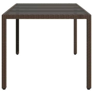 Garden Table with Glass Top - Brown Poly Rattan 190x90x75 cm