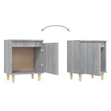 Scandinavian Bed Cabinet with Solid Wood Legs - Grey Sonoma 40x30x50 c