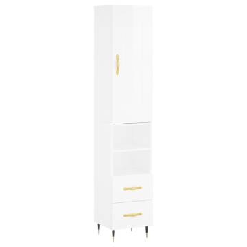 Stylish Highboard High Gloss White - 34.5x34x180 cm