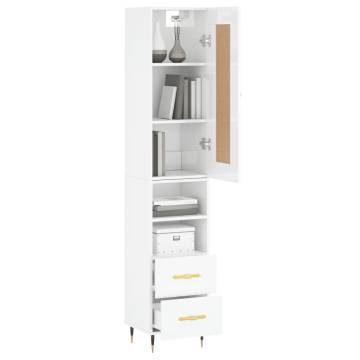 Stylish Highboard High Gloss White - 34.5x34x180 cm