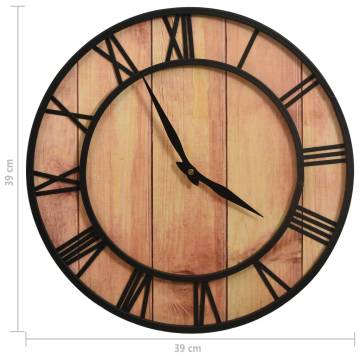 Vintage Wall Clock 39 cm - Brown & Black MDF & Iron