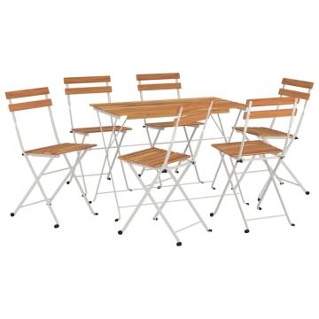 7 Piece Folding Bistro Set - Solid Wood Acacia & Steel