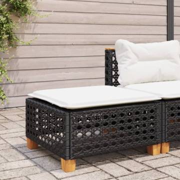 Garden Stool with Cushion - Black Poly Rattan - Hipomarket