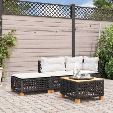 Garden Stool with Cushion - Black Poly Rattan - Hipomarket