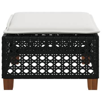 Garden Stool with Cushion - Black Poly Rattan - Hipomarket