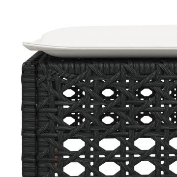 Garden Stool with Cushion - Black Poly Rattan - Hipomarket