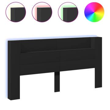 Stylish LED Headboard Cabinet - Black 200x16.5x103.5 cm