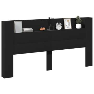 Stylish LED Headboard Cabinet - Black 200x16.5x103.5 cm