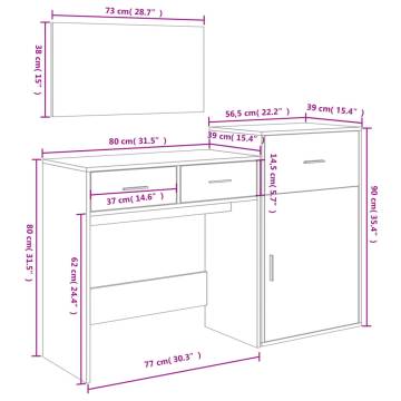 3 Piece Dressing Table Set - Smoked Oak Engineered Wood