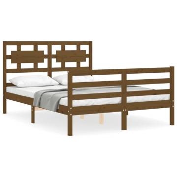 Honey Brown Small Double Bed Frame with Headboard - Solid Wood