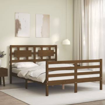 Honey Brown Small Double Bed Frame with Headboard - Solid Wood