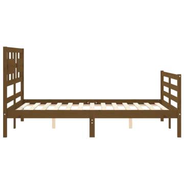 Honey Brown Small Double Bed Frame with Headboard - Solid Wood