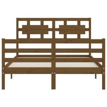 Honey Brown Small Double Bed Frame with Headboard - Solid Wood