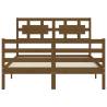 Honey Brown Small Double Bed Frame with Headboard - Solid Wood