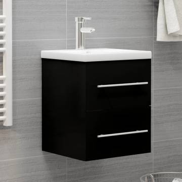 Sink Cabinet with Basin - Elegant Black Engineered Wood