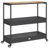 3-Tier Black Poly Rattan Bar Cart - Durable & Stylish