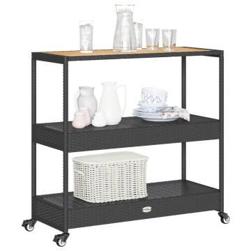 3-Tier Black Poly Rattan Bar Cart - Durable & Stylish