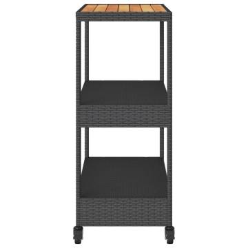 3-Tier Black Poly Rattan Bar Cart - Durable & Stylish